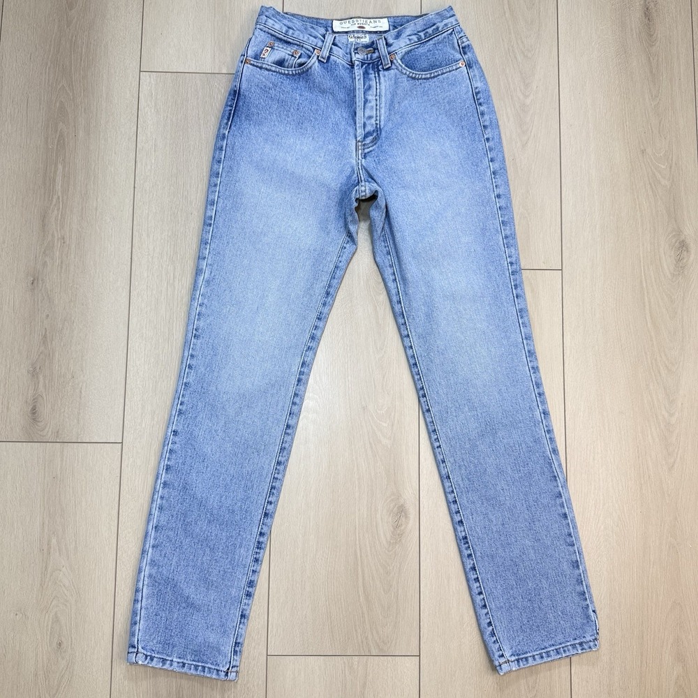 VTG Guess Jeans Womens Size 28 26x32 Light Wash Hip Hugger Narrow Leg USA Denim